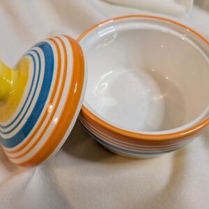 Colorful Striped Ceramic Bowl with Lid